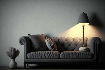 Sofa and lamp in the room, room design, beautiful home, digital art style