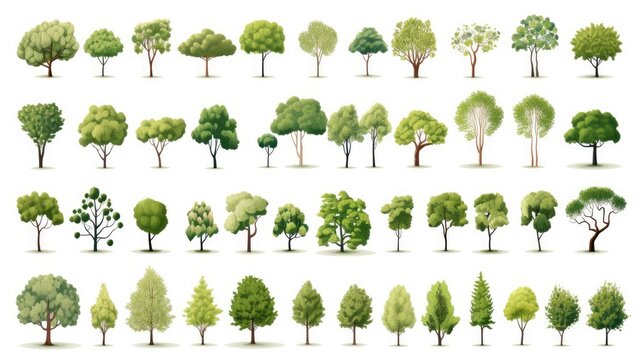 Many types of trees vector white background