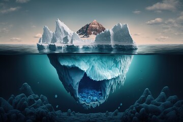 Big glacier in the ocean, glacier in the sea, blue sea, digital art style