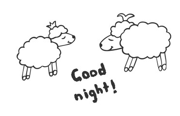 Sheep doodle. Cute lamb. Good night. Vector illustration