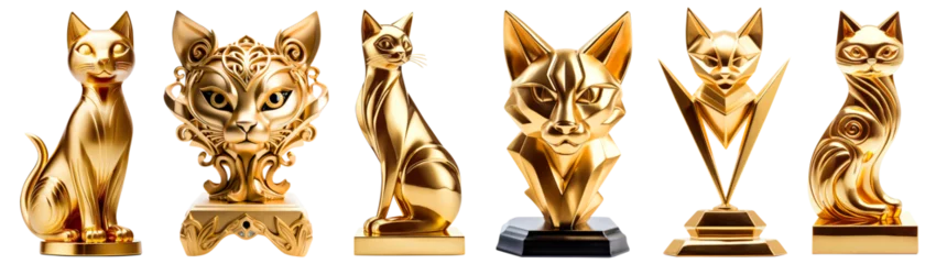 Foto op Plexiglas Golden cat trophies, cut out. Awards for first place in cat show © Yeti Studio