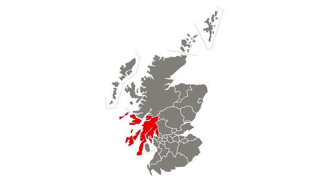 Argyll and Bute council area blinking red highlighted in map of Scotland