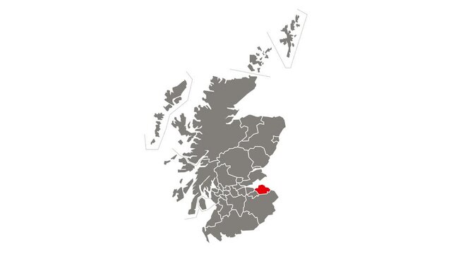 East Lothian council area blinking red highlighted in map of Scotland