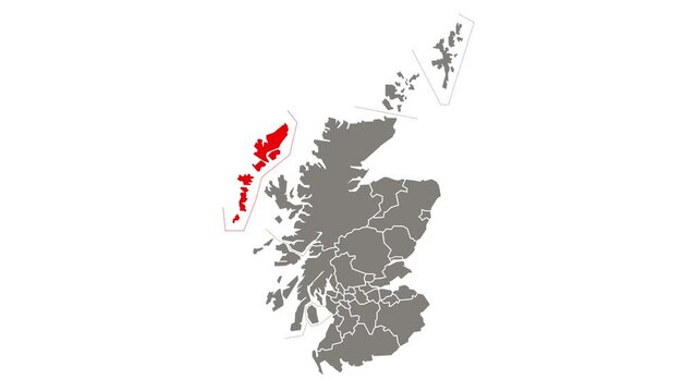 Western Isles council area blinking red highlighted in map of Scotland