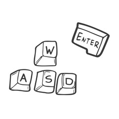 Doodle keyboard buttons sketch in vector. WASD and enter button