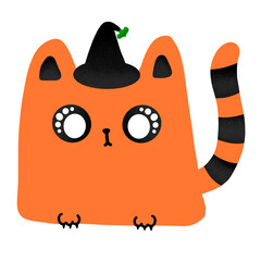 Halloween Cat With Wearing Witch Hat Cartoon illustration For Halloween Festival Decoration