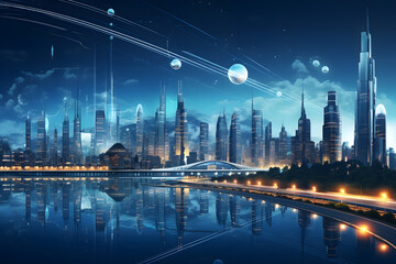 Fototapeta na wymiar Cityscape of Tomorrow: Digital Society Unveiled 