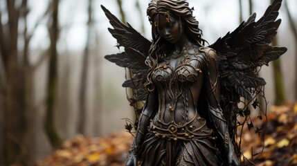 Granite bronze sculpture bust of an angel. Christian angel religion funeral ceremony, cemetery, gravestone
