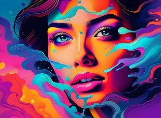 Dreamscape: An Abstract and Psychedelic Image of a girl in Splash Color