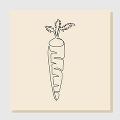 Continuous one line sketch hand drawn drawing of sliced carrot. One line art of carrot vegetable. Single line draw of healthy vegetable for lifestyle. Vector illustration