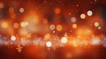 Christmas background with snowflakes, dark red, orange bokeh effect, space for text. Generative AI