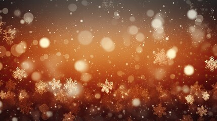 Fototapeta na wymiar Christmas background with snowflakes, dark red, orange bokeh effect, space for text. Generative AI