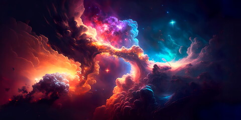 Fototapeta premium celestial background featuring a distant galaxy, colorful nebulas, and a cosmic wonderland.