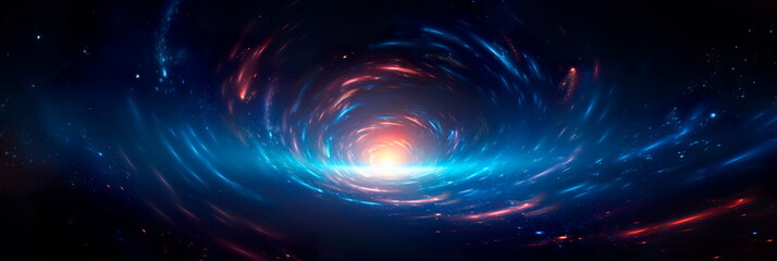 Obraz premium black hole's event horizon, where the intense gravitational pull begins to warp and distort spacetime.