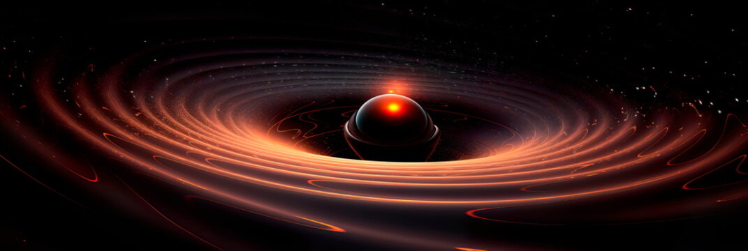 black hole's event horizon, where the intense gravitational pull begins to warp and distort spacetime.