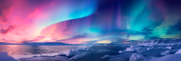 Obraz na płótnie Canvas winter sky filled with celestial phenomena, such as shooting stars and a mesmerizing aurora borealis
