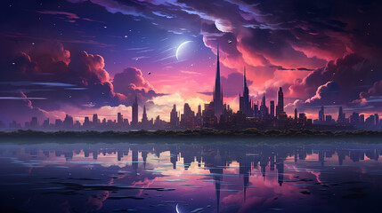 fantasy world palace view of psychedelic smoky clouds and stars, beautiful colorful painting generative ai