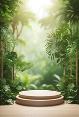 Fototapeta premium Modern podium with green nature background.