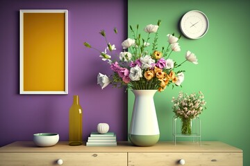 Landscape on a vase of flowers, vase of flowers, wildflowers, digital art style