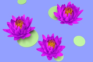 3D Illustration - Lotus Blossom with Leaves in a Pond