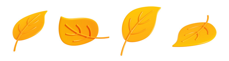 Yellow linden leaf falling and flying 3d render illustration
