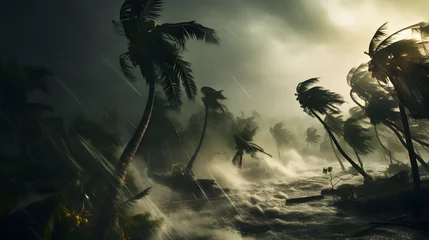Gardinen Palm trees battered by strong hurricane winds © Matthias