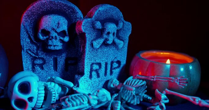 Halloween Skeleton Figures and Graveyards In the Dark Interior Decoration