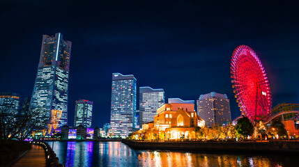 横浜,みなとみらいの夜景（Night View of Yokohama, Japan） - obrazy, fototapety, plakaty