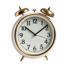 Cream colored alarm clock isolated with png background.