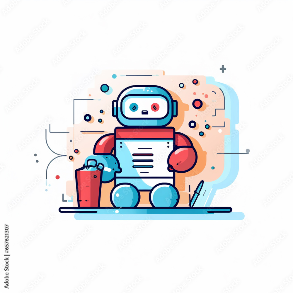 Aufkleber A line art sticker icon of a robot holding a data chart, indicating AI's involvement in data analytics and visualization.