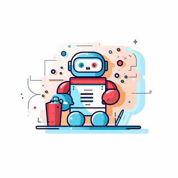 A line art sticker icon of a robot holding a data chart, indicating AI's involvement in data analytics and visualization.