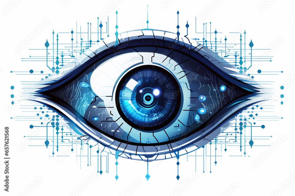 Aufkleber A robotic eye with binary code reflections, signifying AI's vision and visual processing capabilities.