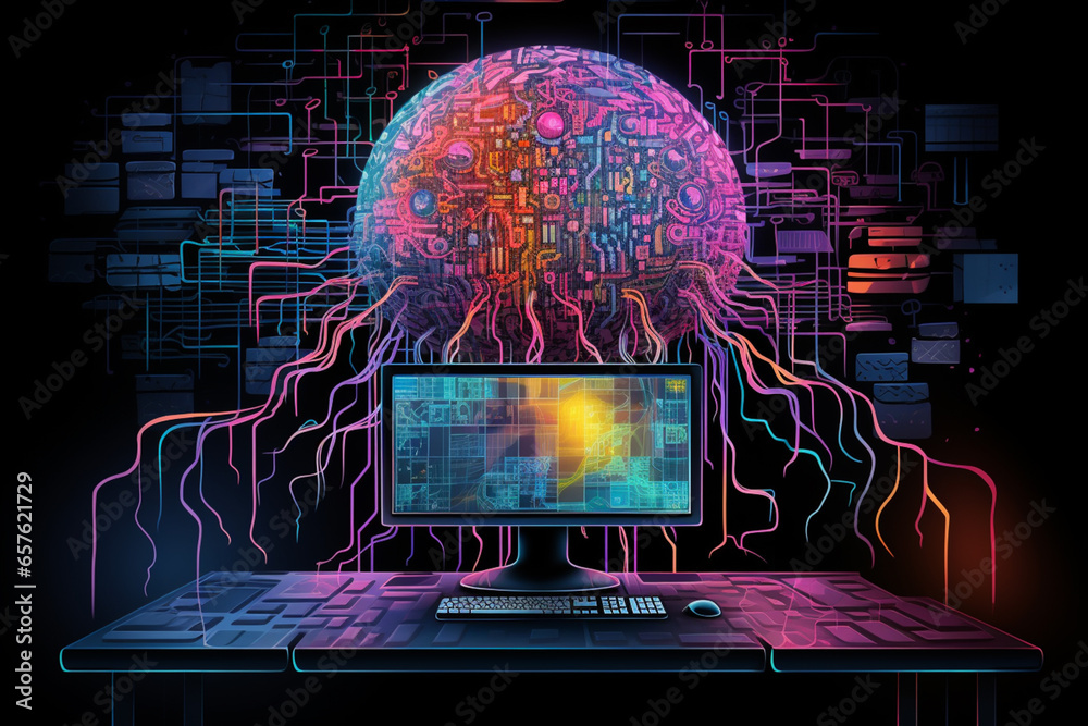 Aufkleber A computer monitor displaying AI algorithms and neural networks, indicating AI technology in action.
