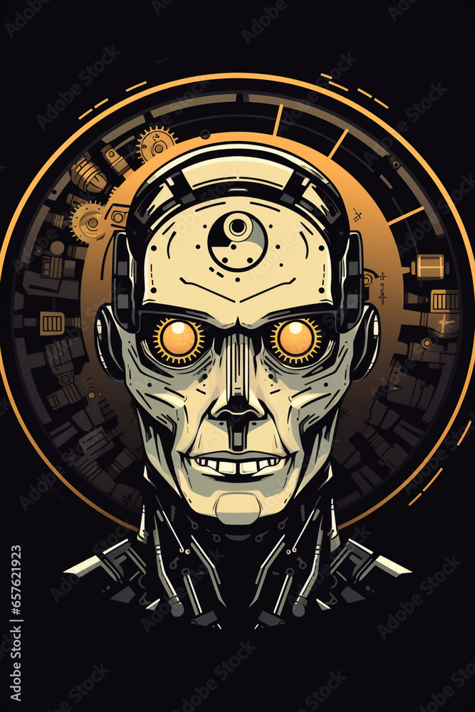 Aufkleber A line art icon of a robot with gears inside its head, symbolizing the computational nature of AI.