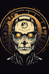 A line art icon of a robot with gears inside its head, symbolizing the computational nature of AI.