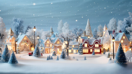 Fototapeta premium Christmas winter fairy village landscape. AI generated image