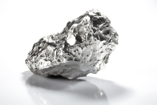 One shiny silver nugget on white background close-up