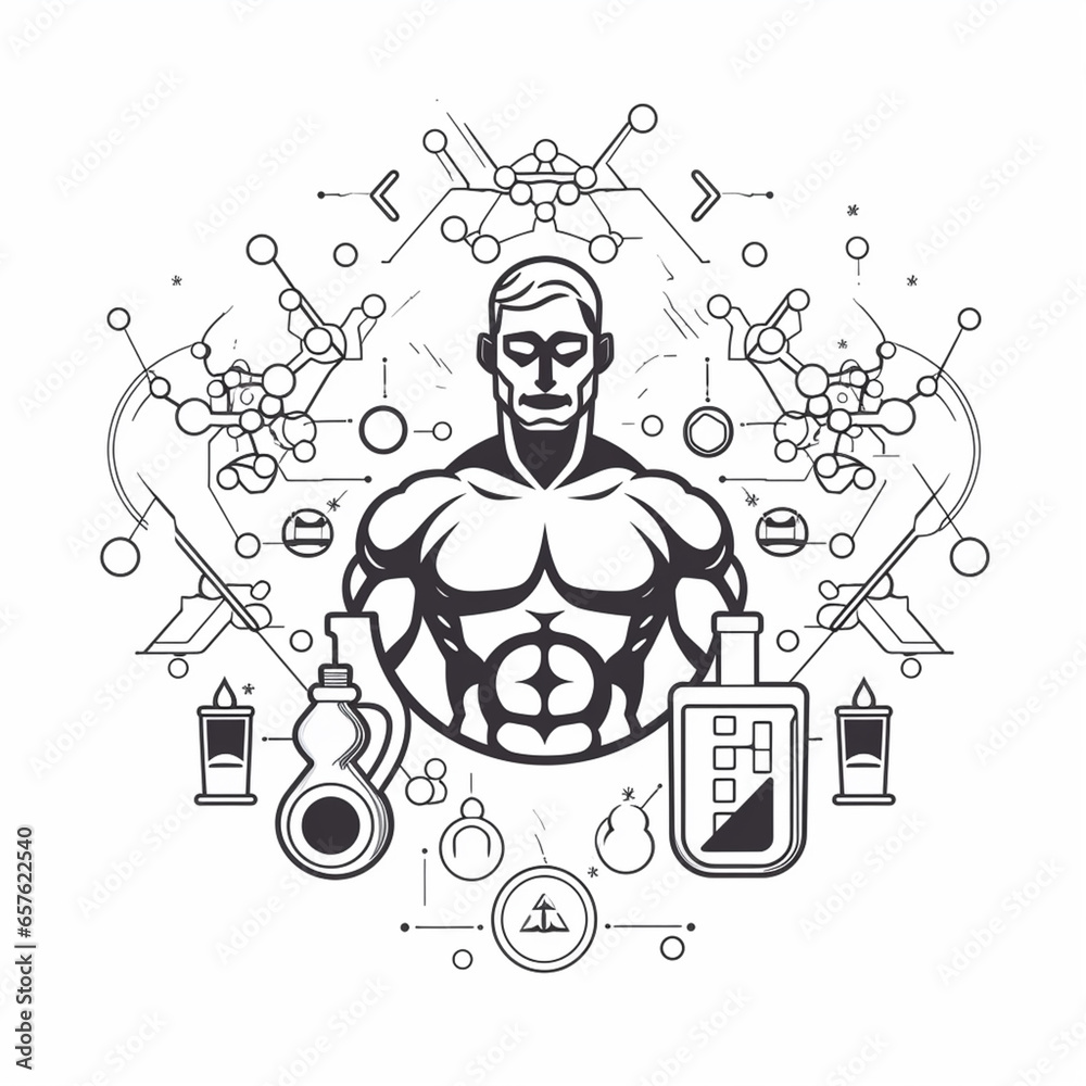 Poster The image is a line art icon that provides a detailed depiction of the molecule Testosterone, incorporating specific chemical structures and symbols to represent this hormone...