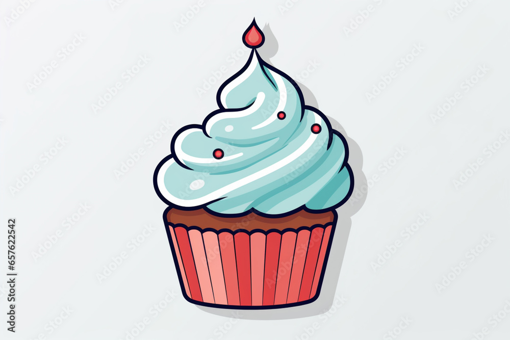 Aufkleber A line art icon sticker of a cupcake, with a swirl on top and a wrapper indicated with simple lines.