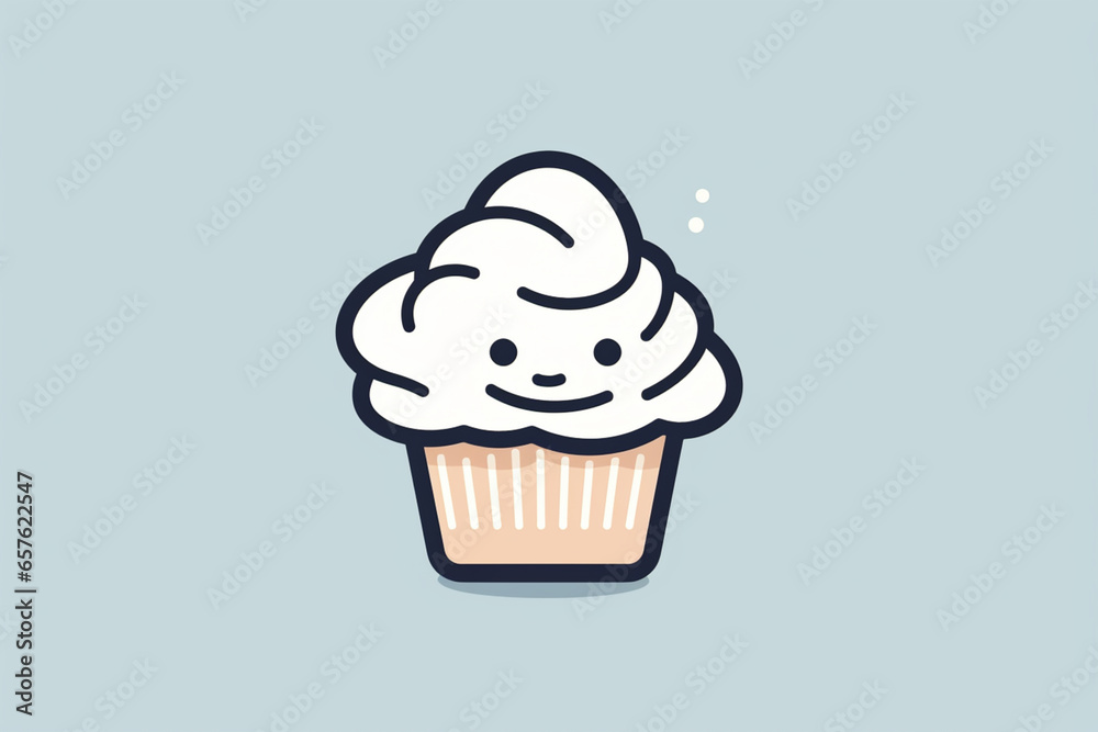 Leinwandbilder a line art icon sticker of a cupcake, with a swirl on top and a wrapper indicated with simple lines.