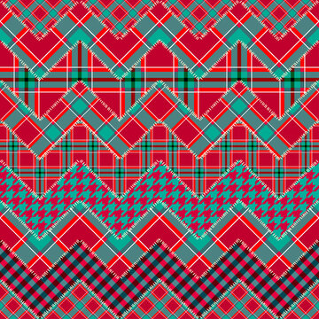 Patchwork textile pattern. Seamless quilting design background. Merry Christmas cozy pattern.