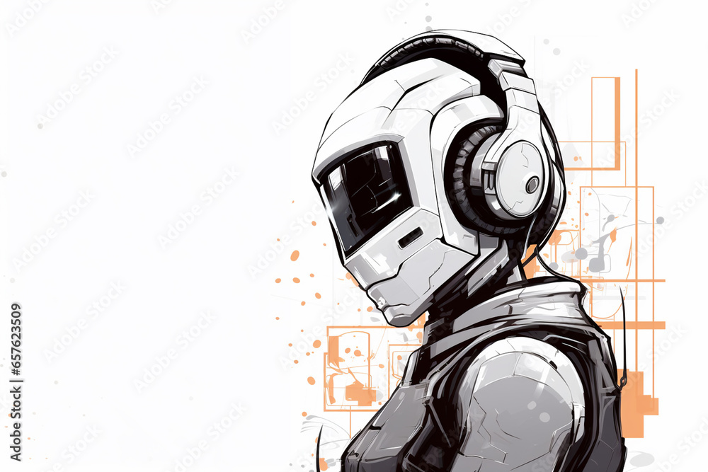 Aufkleber a line art depiction of a robot wearing headphones, suggesting ai's role in speech recognition and n