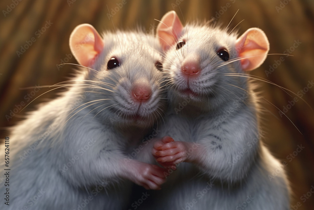 Poster a snuggling pair of pet rats, challenging common misconceptions and showcasing the affectionate and 