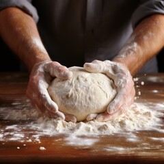 Flour-covered hands forming dough into perfect round shapes