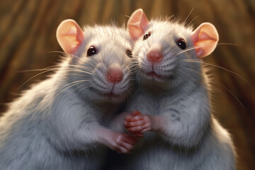 A snuggling pair of pet rats, challenging common misconceptions and showcasing the affectionate and intelligent nature of these small mammals. 