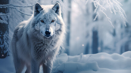 Obraz premium Wolf in winter snowy forest
