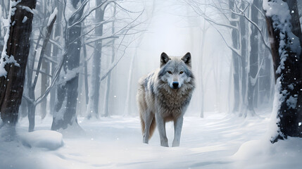 Wolf in winter snowy forest