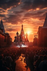 Historic Red Square in Moscow during a cultural event or festival, Generative AI  - obrazy, fototapety, plakaty