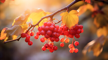 Hello autumn guelder rose tree. AI generated image.