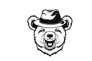 Wildlife Elegance: Bear Portrait with Hat in Vector Art